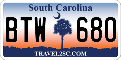 SC license plate BTW680