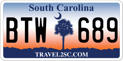 SC license plate BTW689