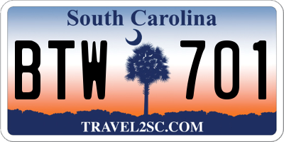 SC license plate BTW701