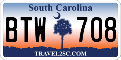 SC license plate BTW708