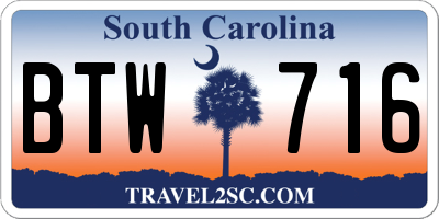 SC license plate BTW716