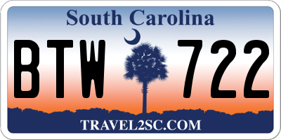 SC license plate BTW722
