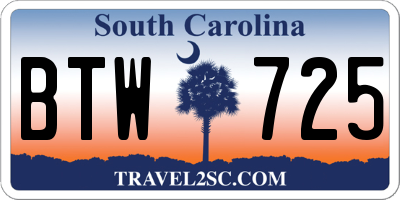 SC license plate BTW725