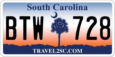 SC license plate BTW728