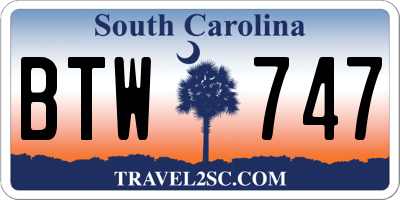 SC license plate BTW747