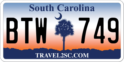 SC license plate BTW749