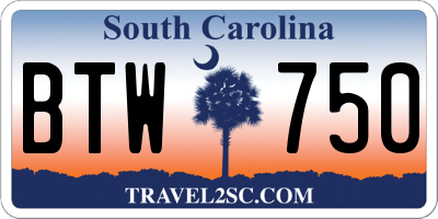SC license plate BTW750