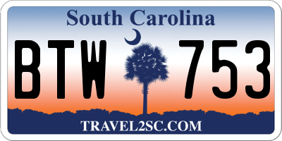 SC license plate BTW753