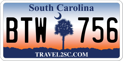 SC license plate BTW756