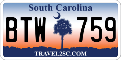 SC license plate BTW759