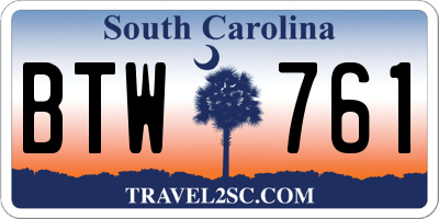 SC license plate BTW761