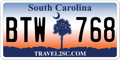 SC license plate BTW768