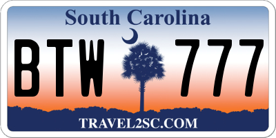 SC license plate BTW777