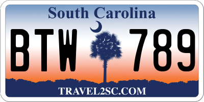 SC license plate BTW789