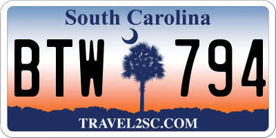SC license plate BTW794