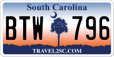 SC license plate BTW796