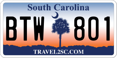 SC license plate BTW801