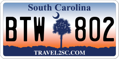 SC license plate BTW802