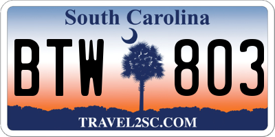 SC license plate BTW803