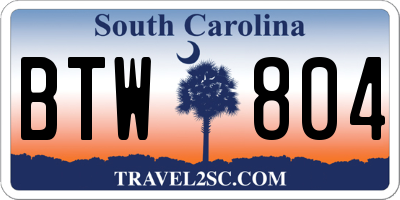 SC license plate BTW804