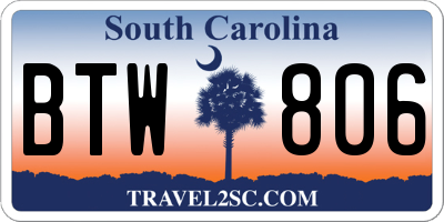 SC license plate BTW806