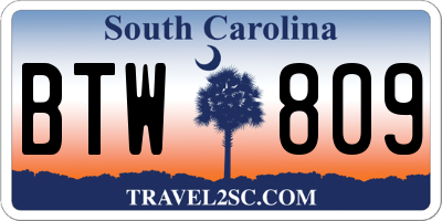 SC license plate BTW809