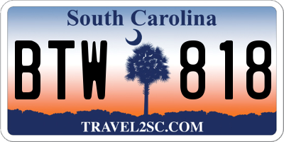 SC license plate BTW818