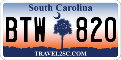 SC license plate BTW820