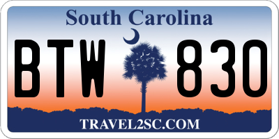 SC license plate BTW830