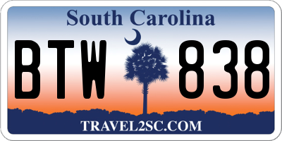 SC license plate BTW838