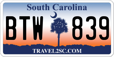 SC license plate BTW839