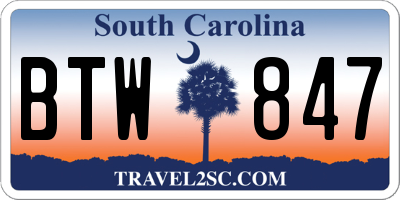 SC license plate BTW847