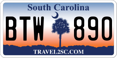SC license plate BTW890