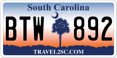 SC license plate BTW892