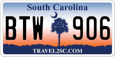 SC license plate BTW906