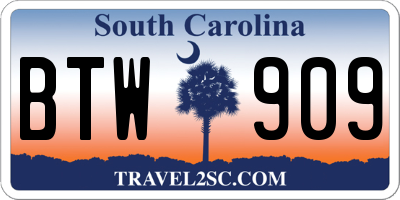 SC license plate BTW909