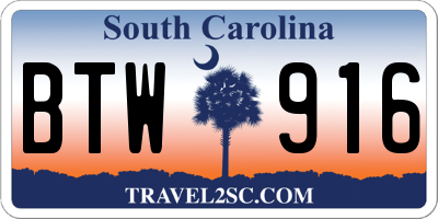 SC license plate BTW916