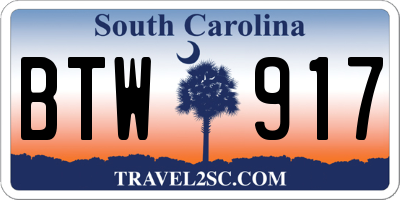 SC license plate BTW917