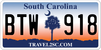 SC license plate BTW918