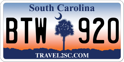 SC license plate BTW920