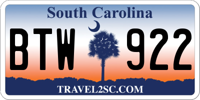 SC license plate BTW922