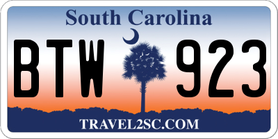 SC license plate BTW923