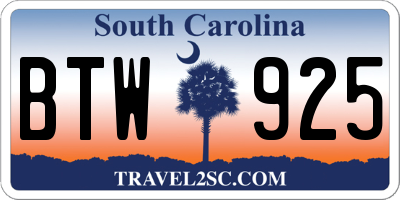 SC license plate BTW925