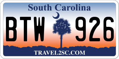 SC license plate BTW926