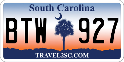 SC license plate BTW927