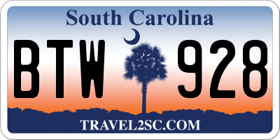 SC license plate BTW928