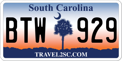 SC license plate BTW929