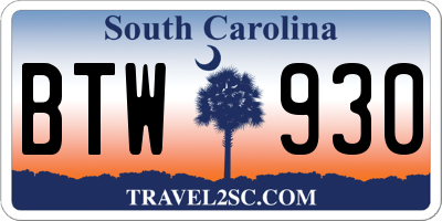 SC license plate BTW930
