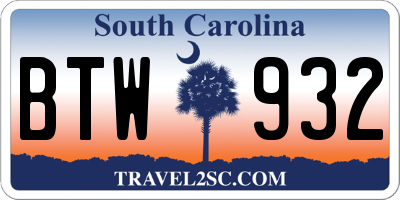 SC license plate BTW932