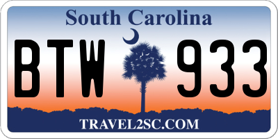 SC license plate BTW933